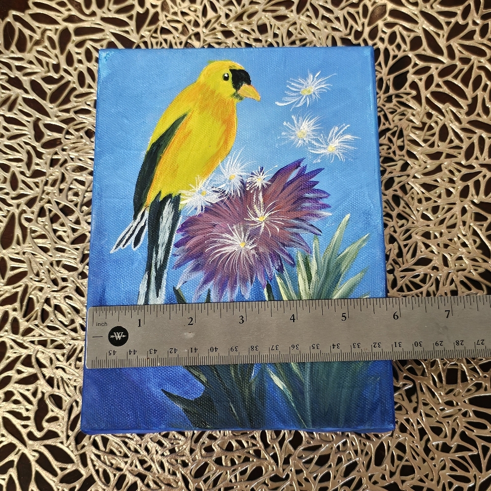 Vintage Painting of Yellow Bird on Flowers Wall Art, Home Decor - Picture 8 of 9